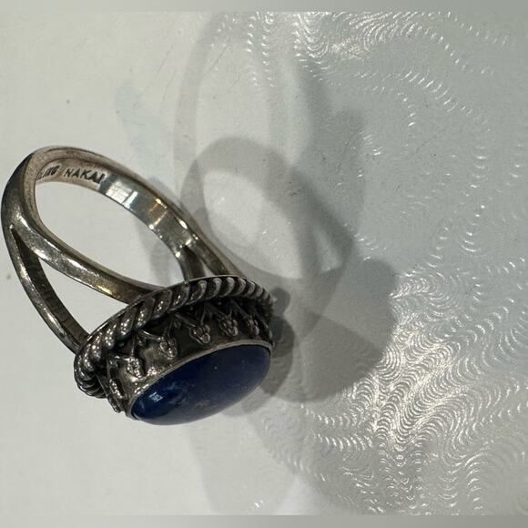 Vintage 925 Sterling Silver Ring Navajo Lapis Lazuli Grace & Gilo  SZ. 6.25 RARE - Picture 7 of 15
